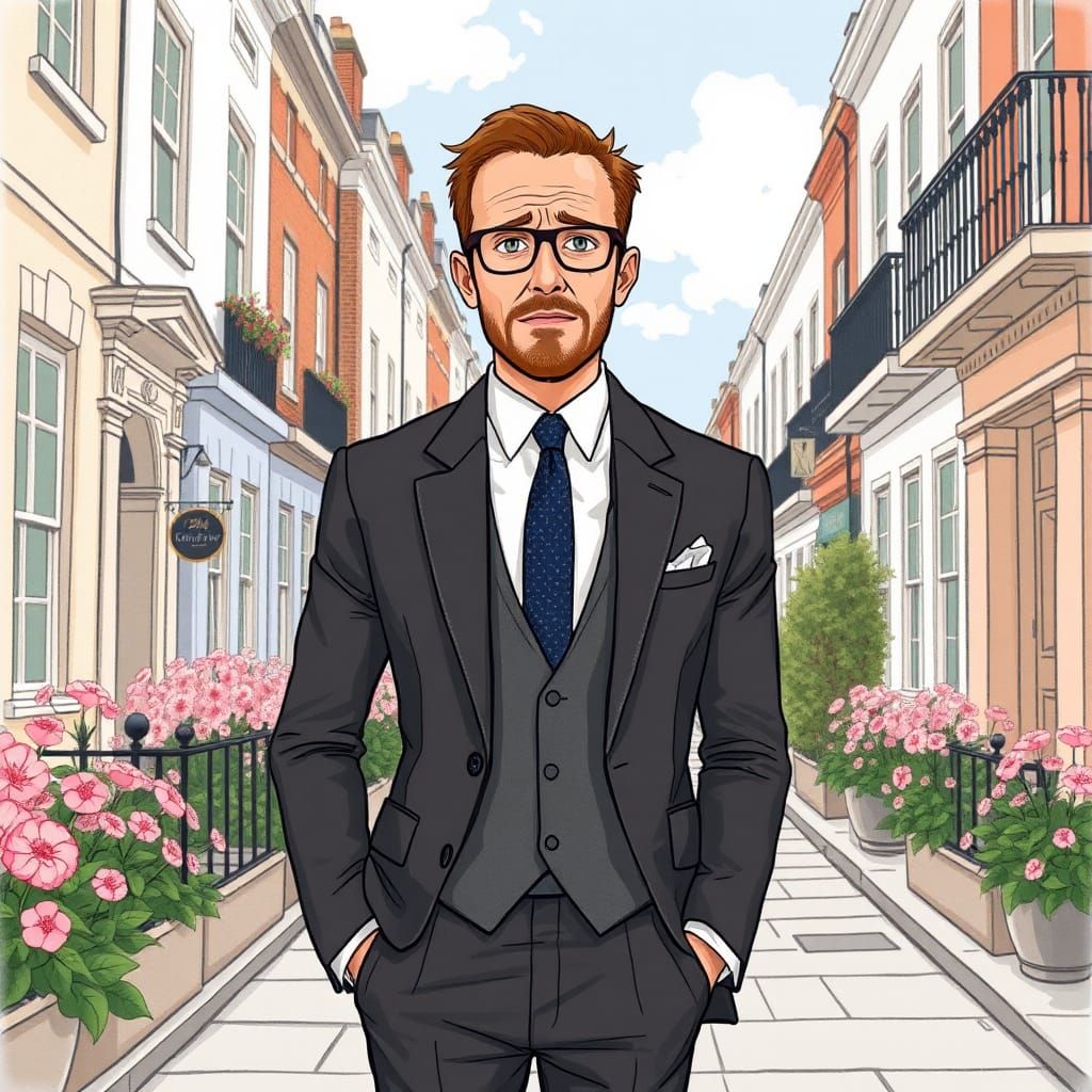 Jason Statham in London: Whimsical Hand-Drawn Illustration