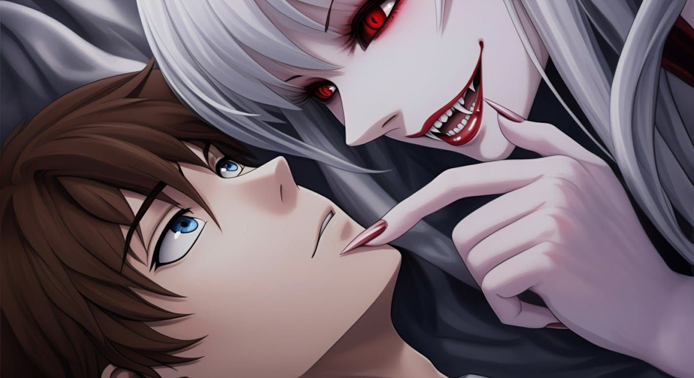 Demonic Encounter: Anime-Style Portrait of Predatory Woman