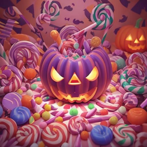 Cute Halloween VTuber Room in Candy Art Style