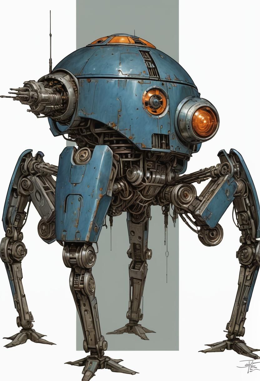 Slender Blue Star Wars Droid in Detailed Illustration