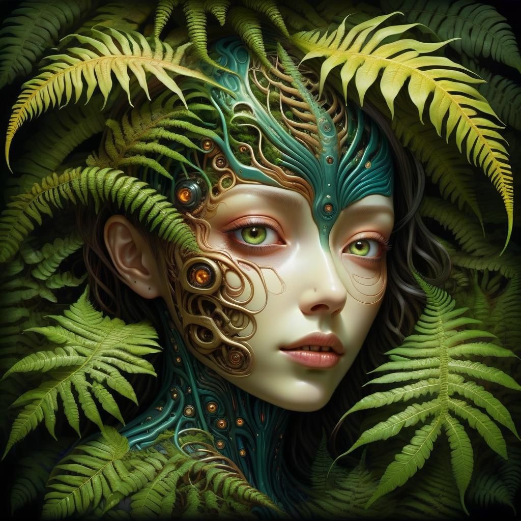 Biomechanical Forest: AI Face Merging with Fern