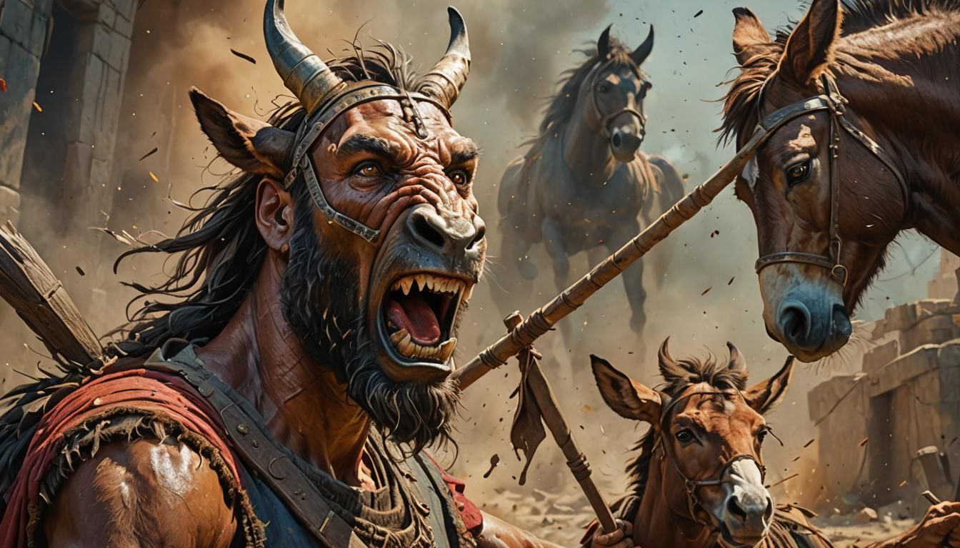 Furious Balaam Whipping His Donkey: Hyperrealistic Art