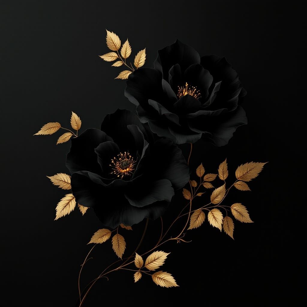 Luxurious Black Flower Still Life in Modern Baroque Style