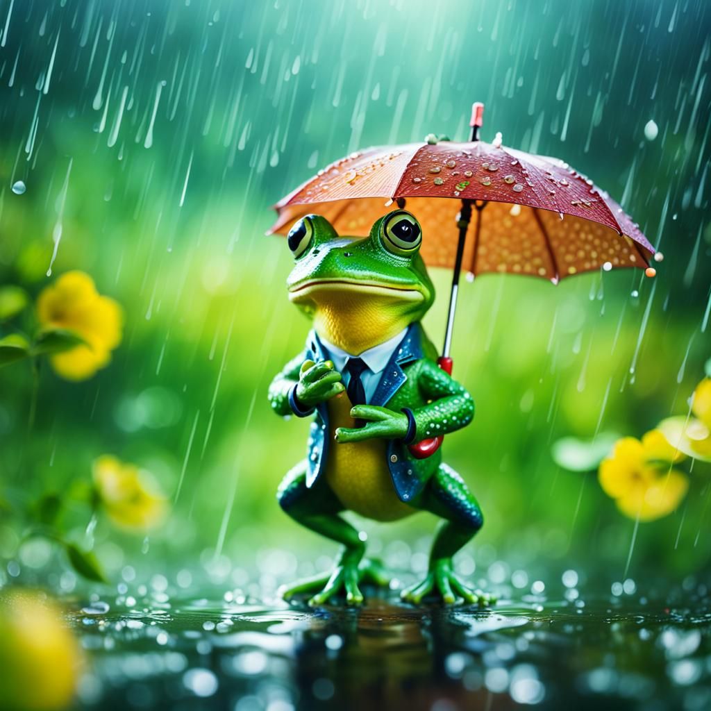 Radioluminescent Frog with Umbrella in Macro Tiltshift