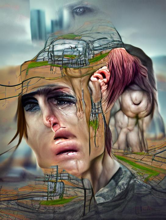 Transwoman Weeping: Dystopian Hyperrealism Concept Art