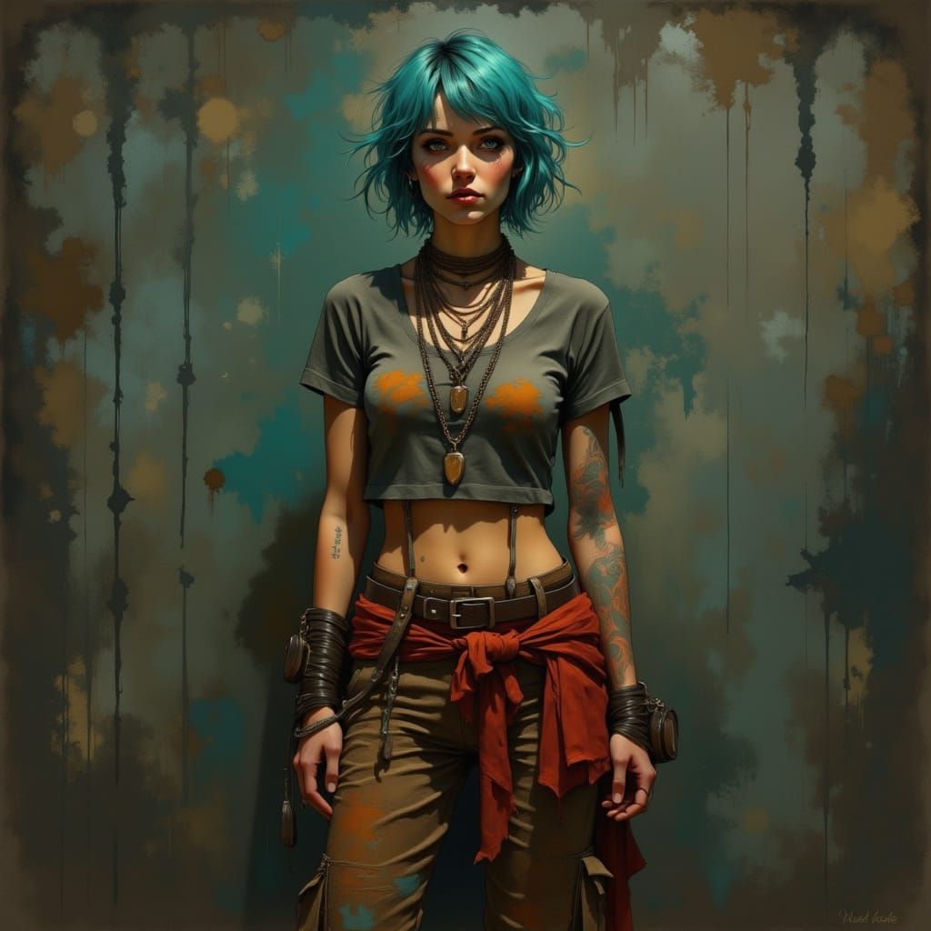 Cyberpunk Woman in Gritty Digital Painting Style