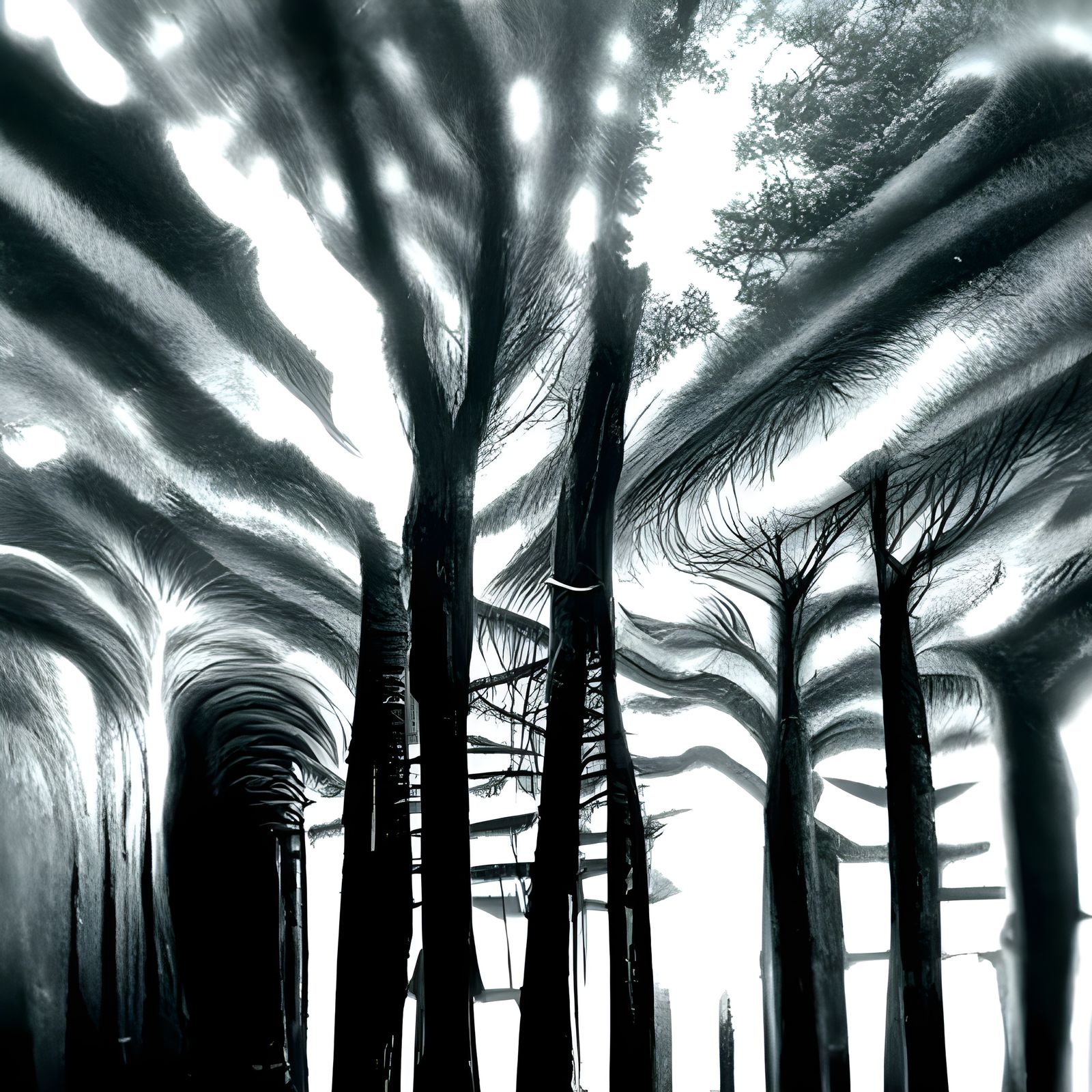 Detailed Line Drawing: Tunnel Through Dark Forest