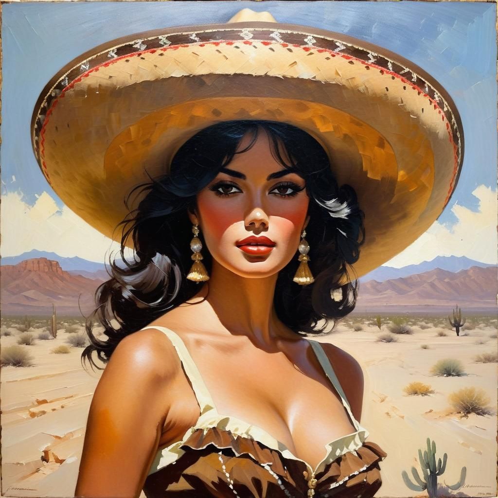 Senorita in Sombrero: Impressionistic Desert Portrait
