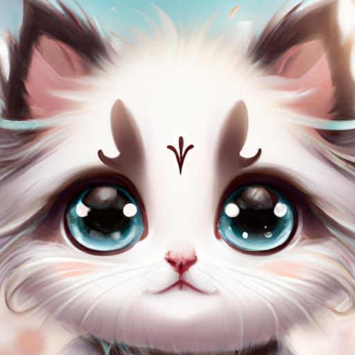 Chibi Ragdoll Kitten Portrait in Digital Illustration
