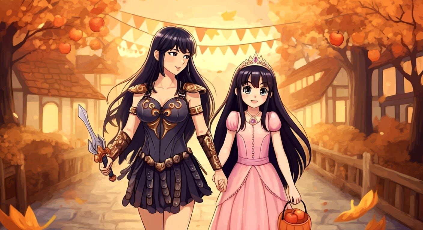 Gabriel and Princess Trick-or-Treat in Anime Style