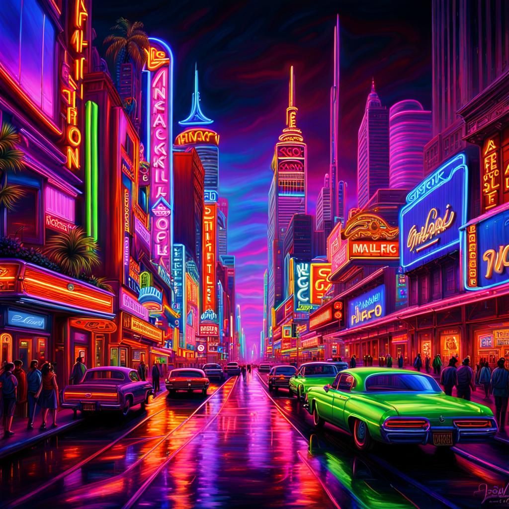 Neon Nightlife Cityscape in Mamoriart Style