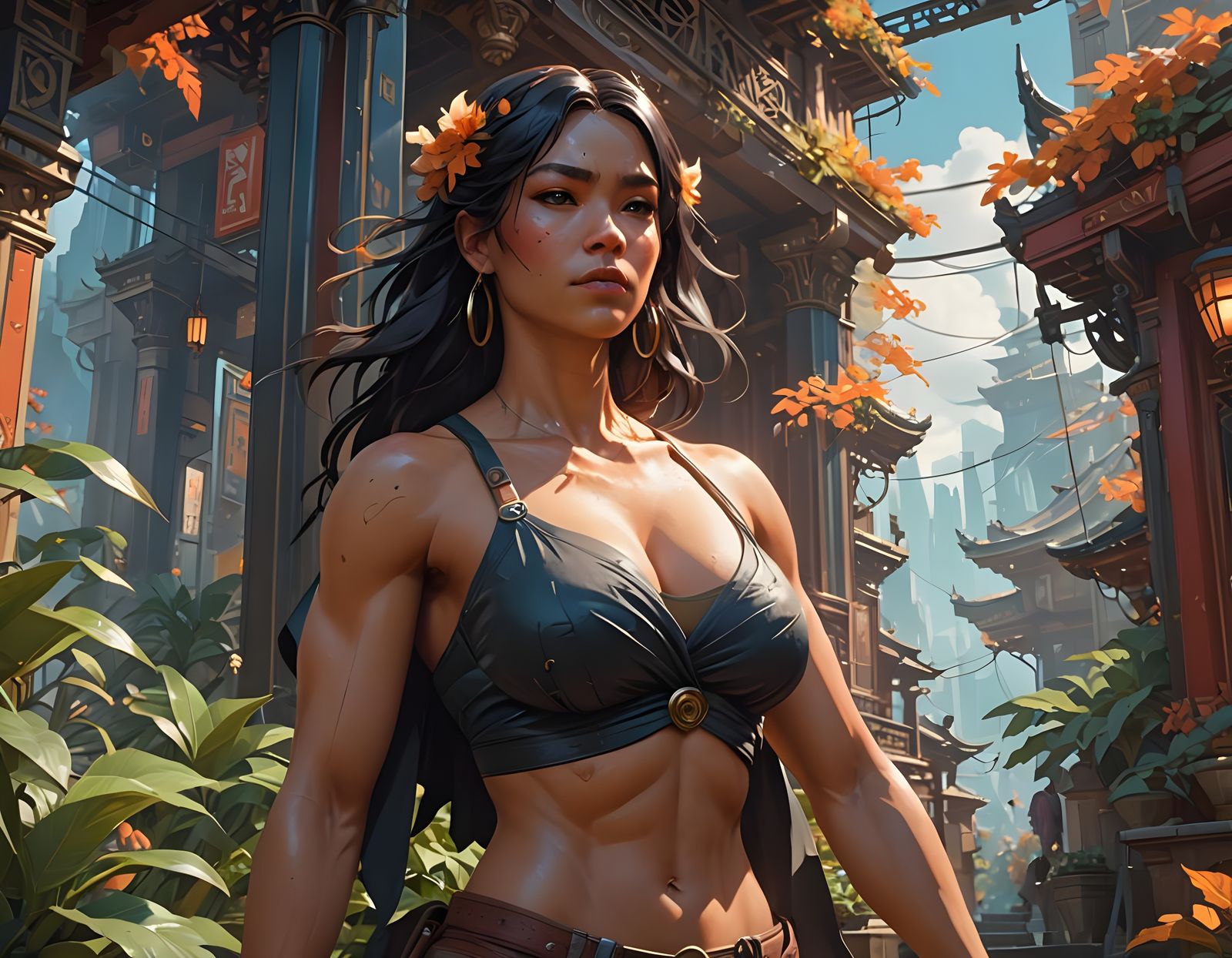 Muscular Woman Beauty in Detailed Matte Painting