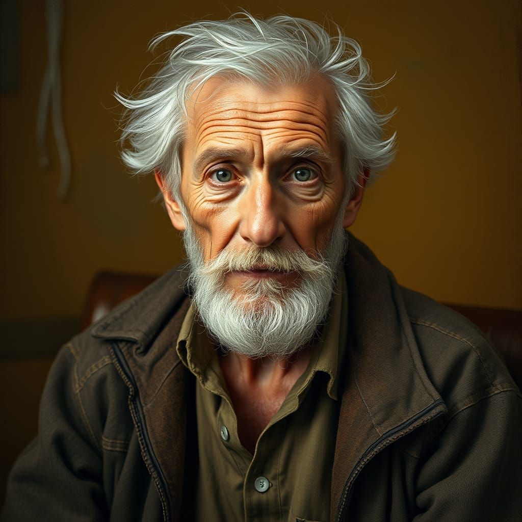 Golden Portrait of Old Man in Rembrandt Style