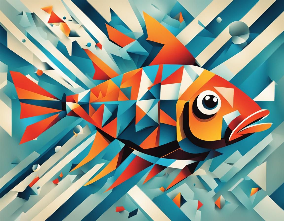 Cubist Fish Explosion in Geometric Shards