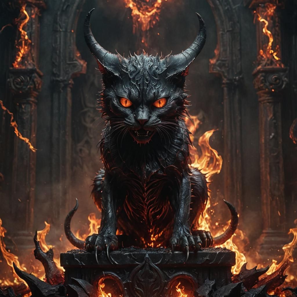 Demonic Feline Inferno in Dark Fantasy Style