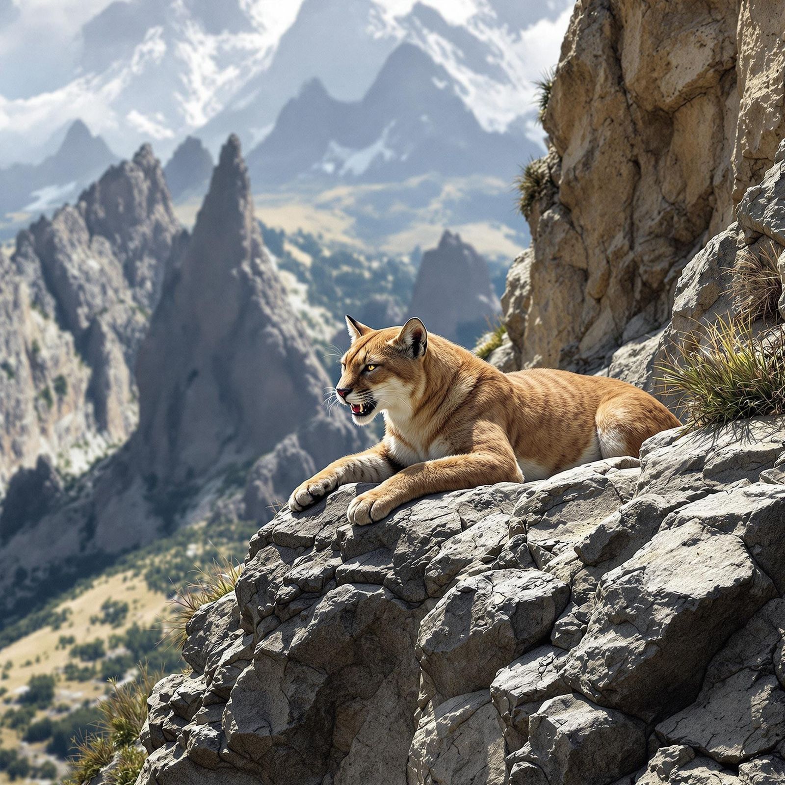 Saber-Toothed Cat on Rocky Ledge in Wildlife Photo Style