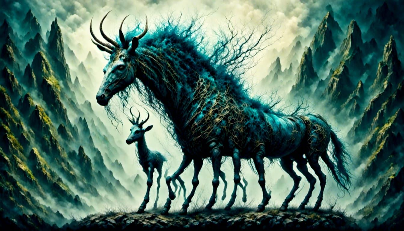 Surreal Dark Cyberpunk Creature Fusion