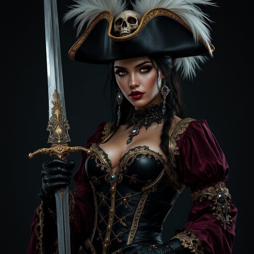 Gothic-Baroque Pirate Maiden in Hyper-Realistic Digital Art