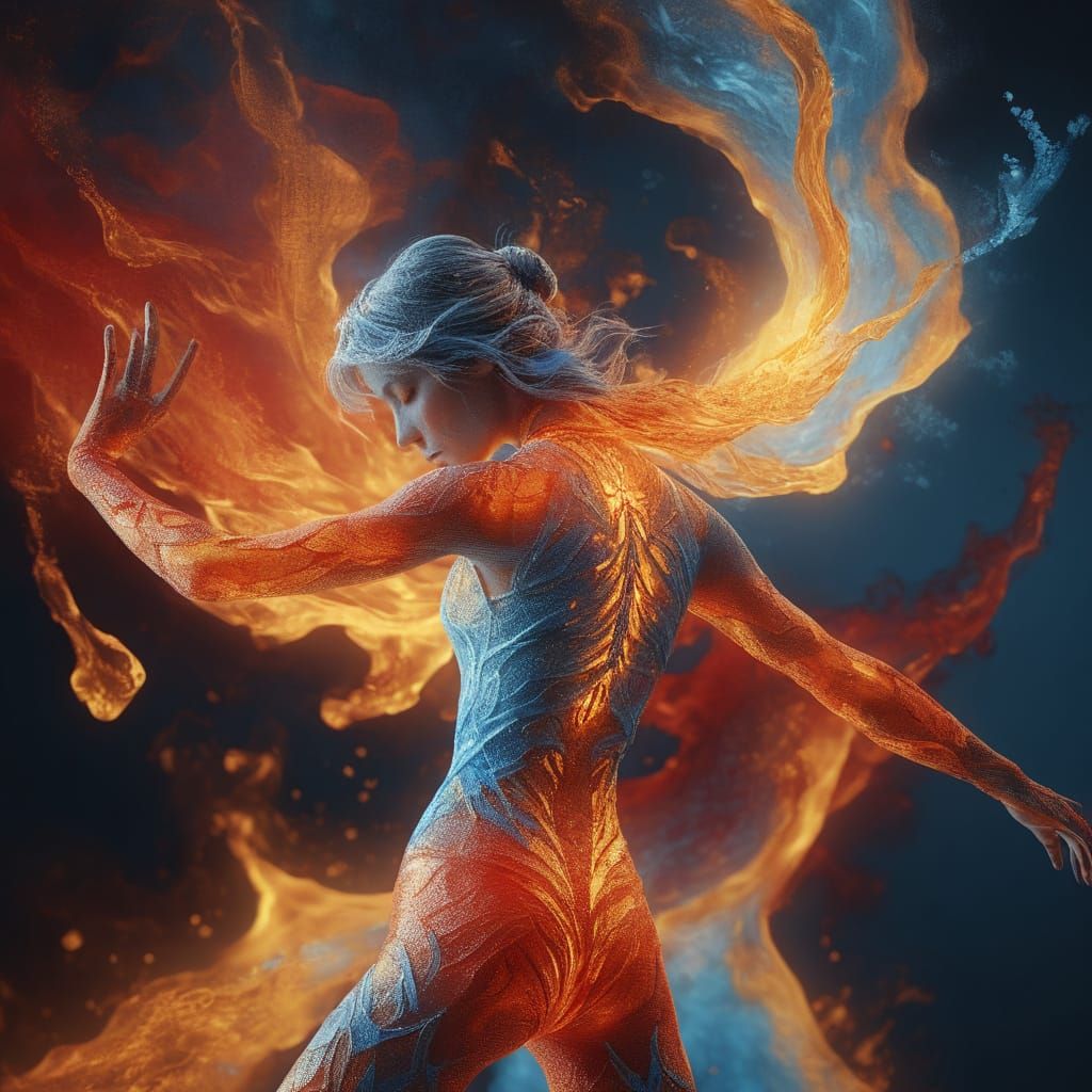 A delicate female, poised in balance, with half its body glo...