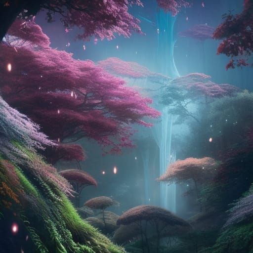 Solarpunk Cityscape with Glimmering Flowers in Anime Style