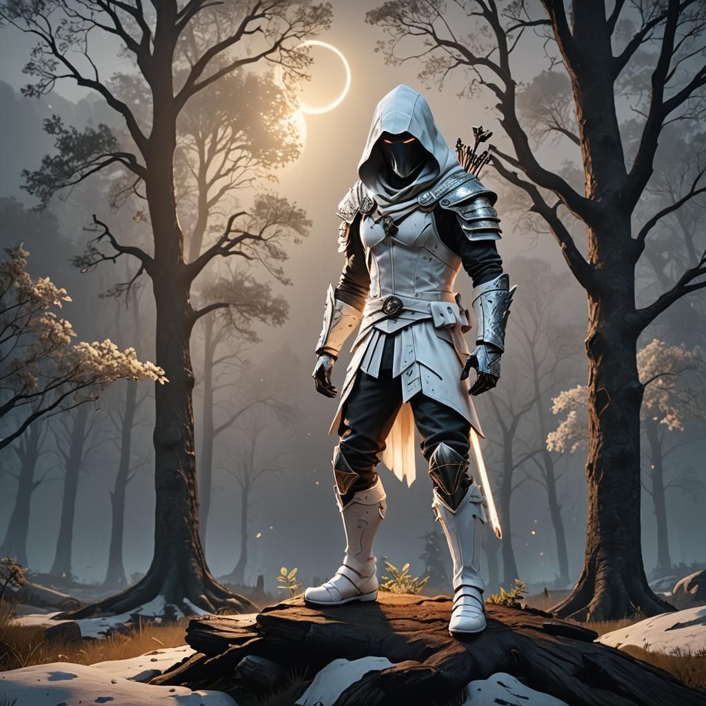 Night Warrior with Glowing Bow, 3D Game Art