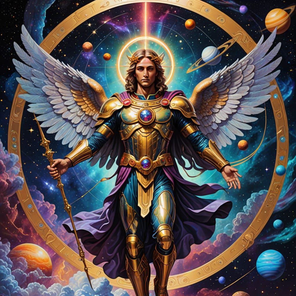 Archangel Zaphkiel and Saturn in Visionary Art Style