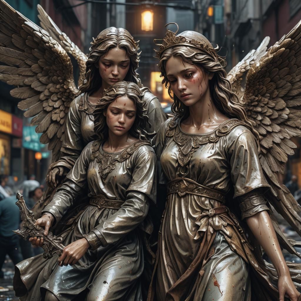Angels Provide Support During Night Shift: Hyperrealistic Ar...