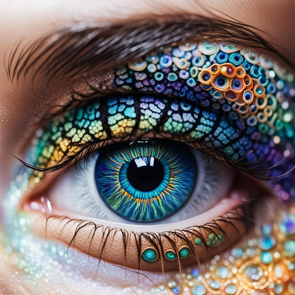 Opalescent Eye with Zentangle Patterns in CGI Style