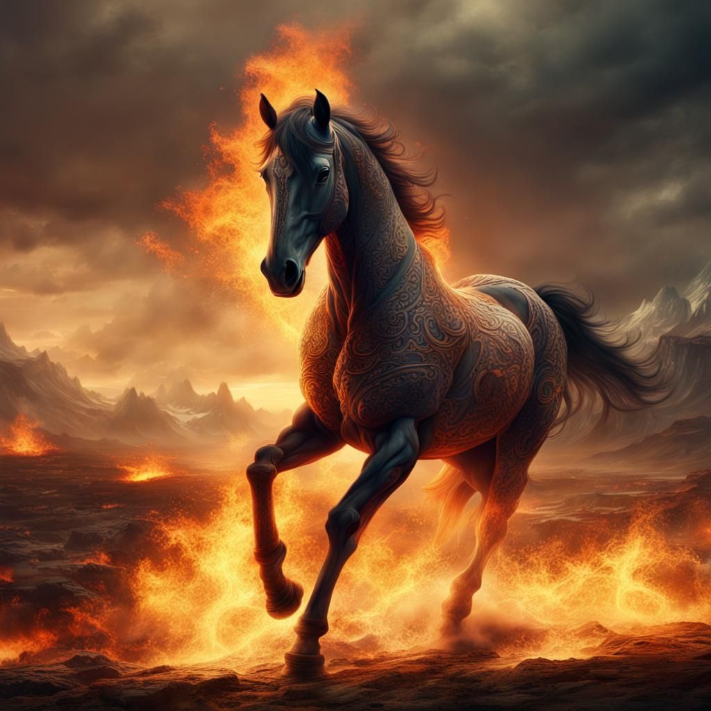Fiery Horse in Epic Digital Painting Style