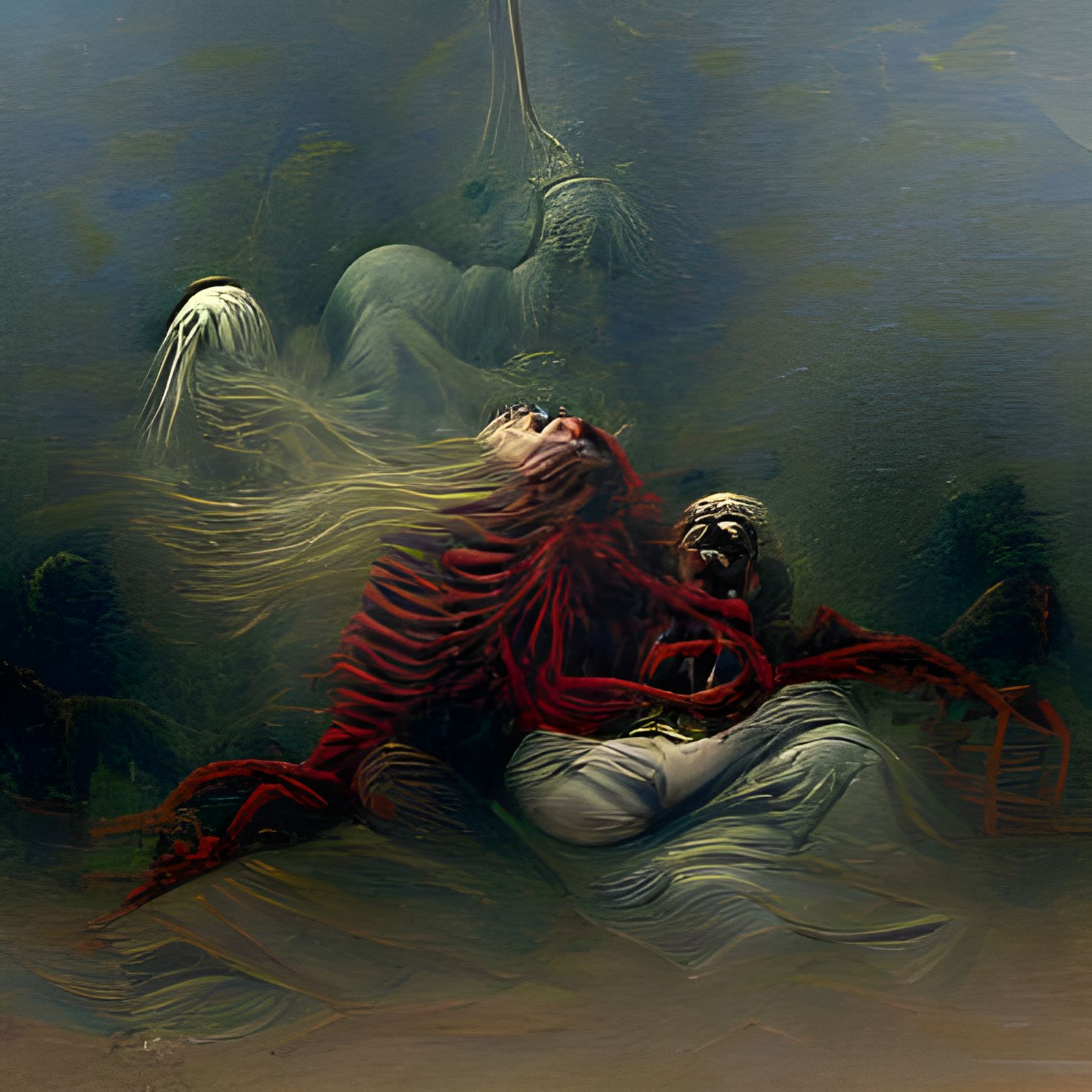 Strangulation Asphyxia in Horror Etching Style