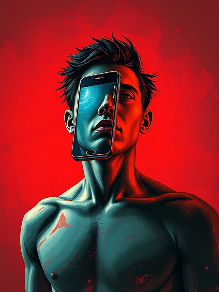 Retro Cell Phone Portrait in Deep, Velvety Colors