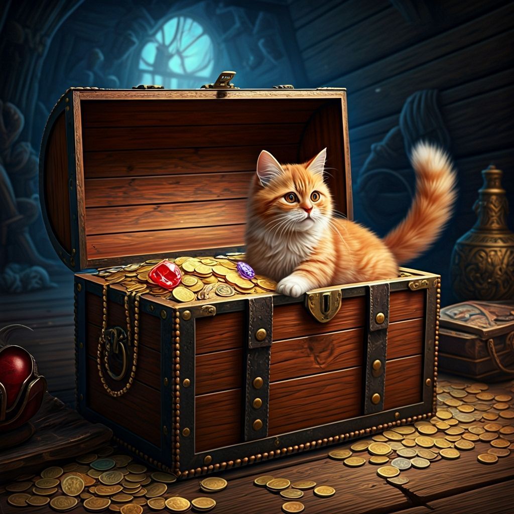 Ginger Cat Discovering Pirate Treasure