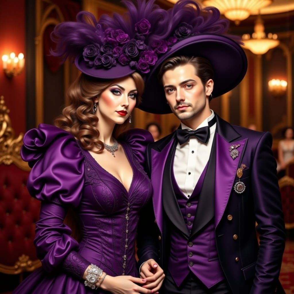Portrait of a gorgeous purple-clad Italian boss lady and a h...