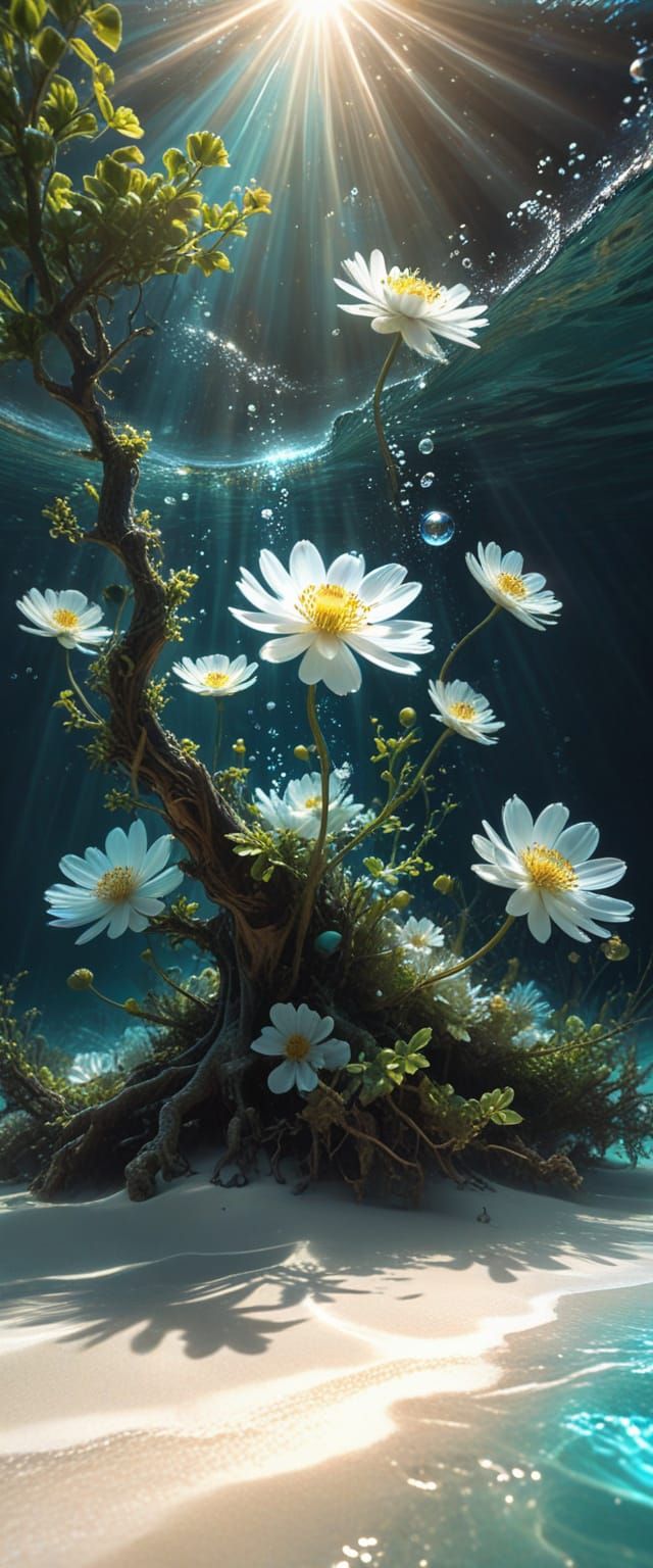 Underwater Silhouette Swimming in Divine Light