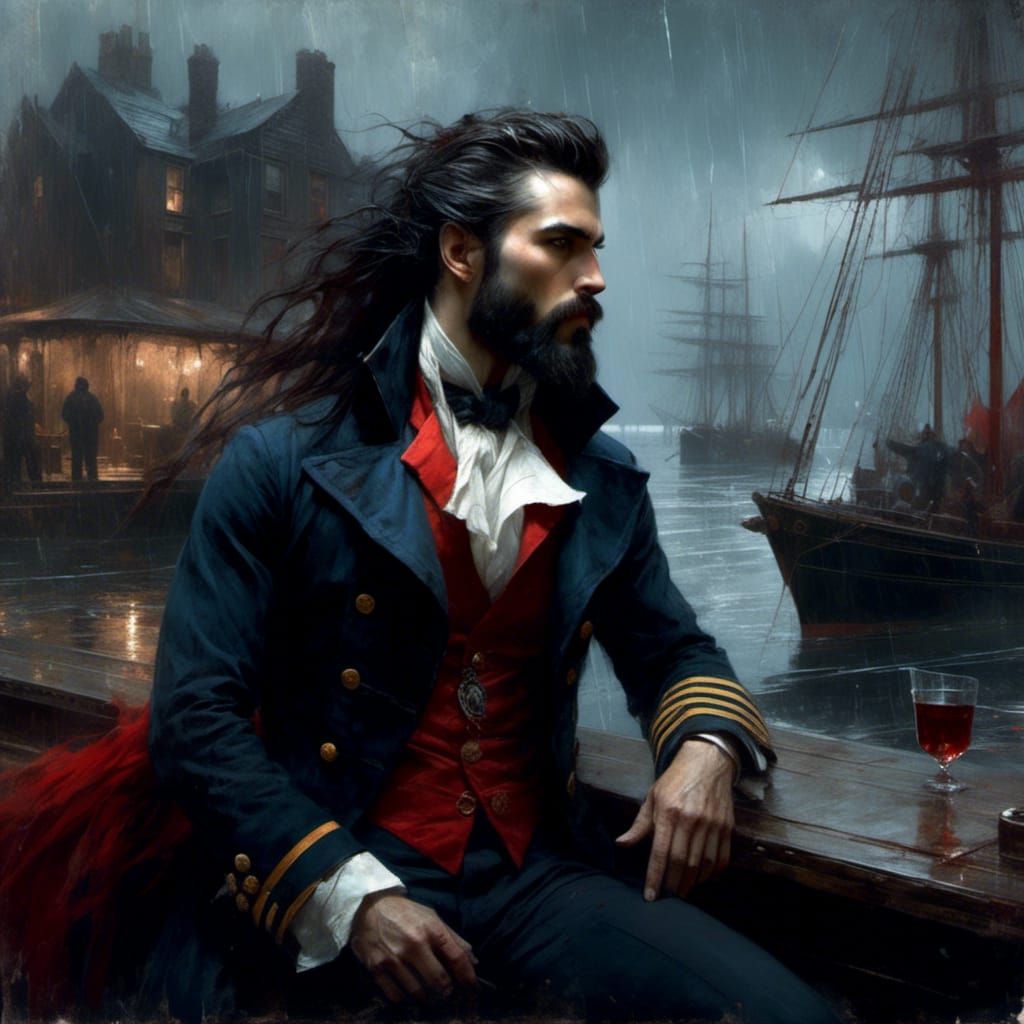 Victorian Sailor in Rainy Harbour: Macabre Portrait