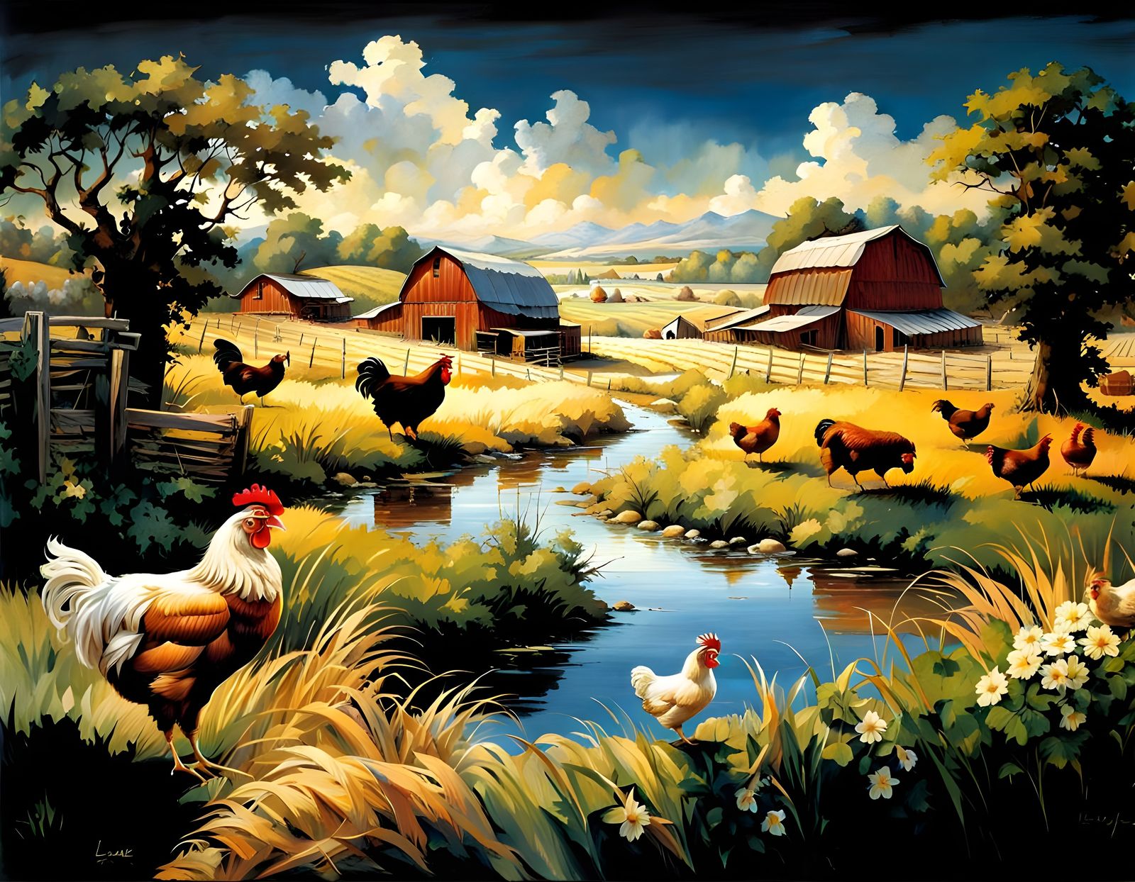Abstract Farm Market Wallpaper in Storybook Style