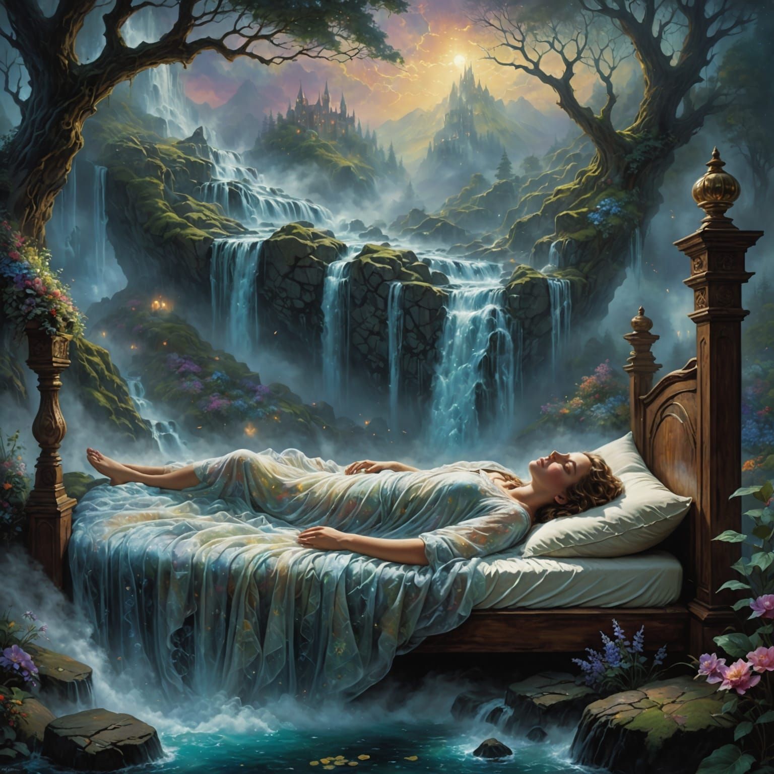 Ethereal Dreamscape in Shimmering Darkness