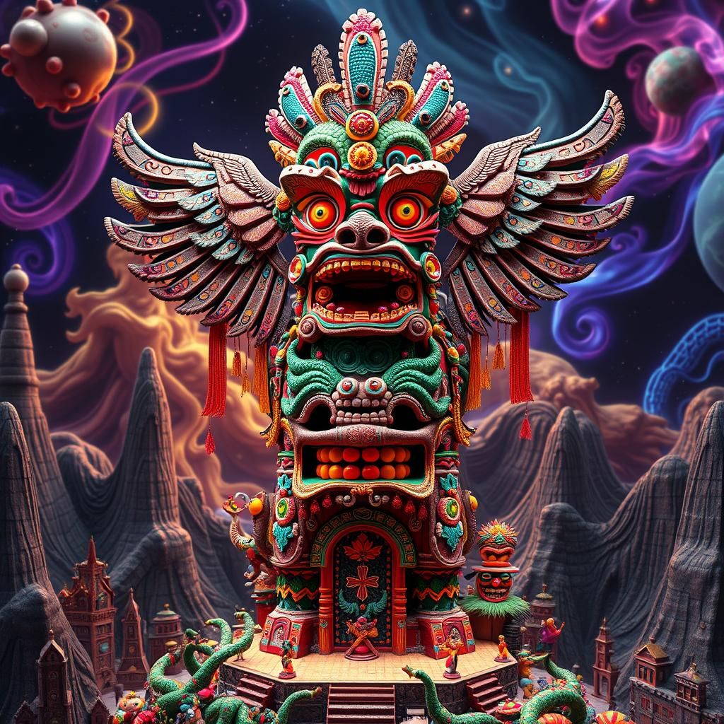 Psychedelic Biometric Totem Pole in Trippy Style