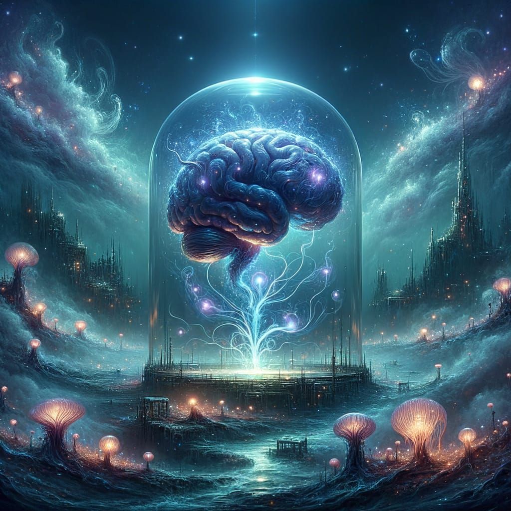 Glowing Brain-like Entity in Dark Fantasy Concept Art