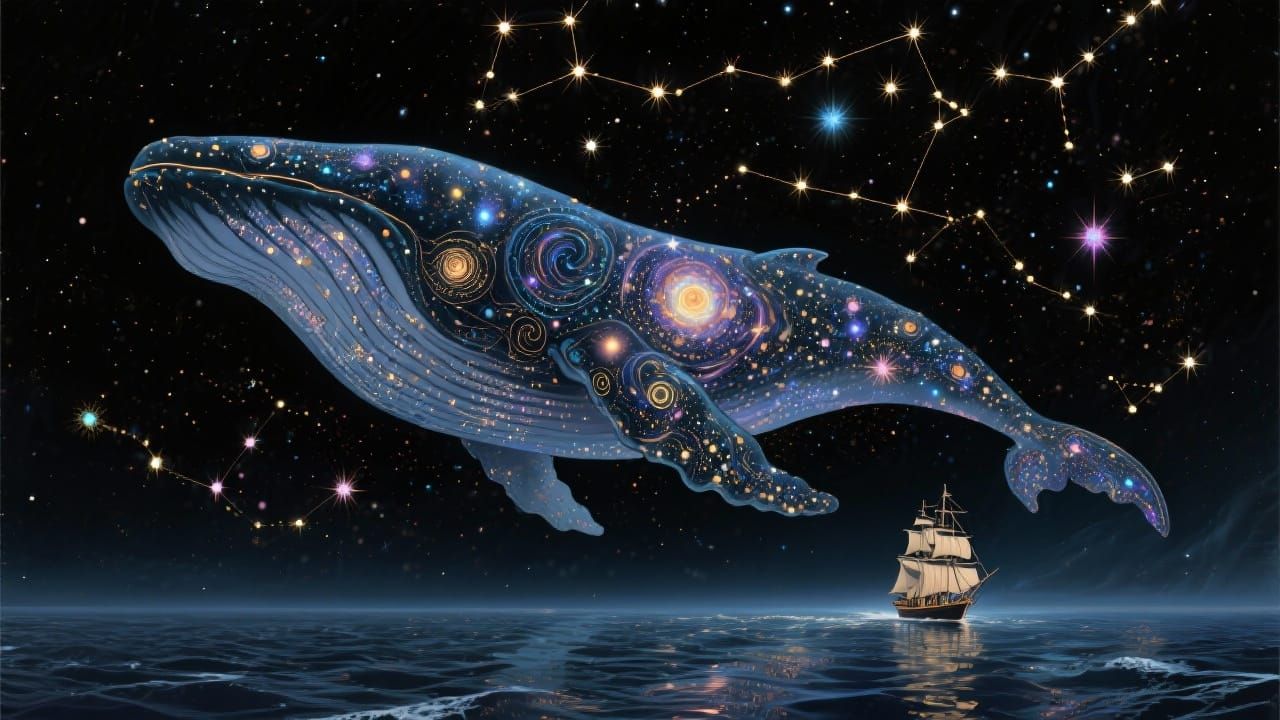 Celestial Whale Gliding Through Starry Ocean