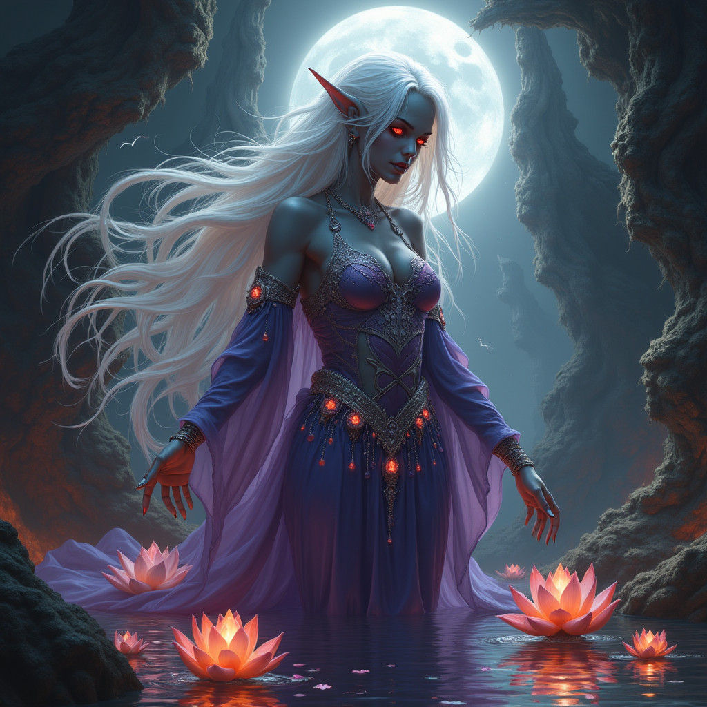 Majestic Drow Female in Underground Realm