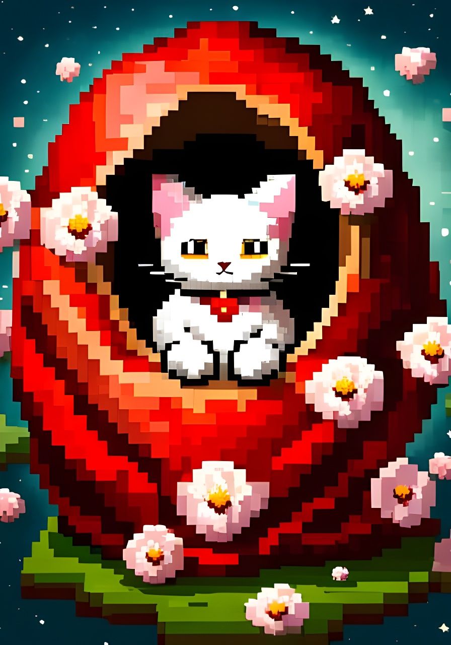 Happy Lucky Cat Emerging From Pixelated Cocoon