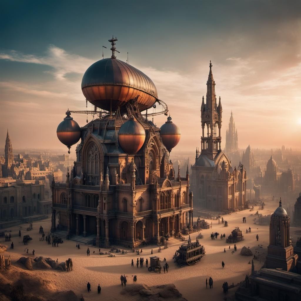 Steampunk Neo-Gothic Egyptian Necropolis Panorama