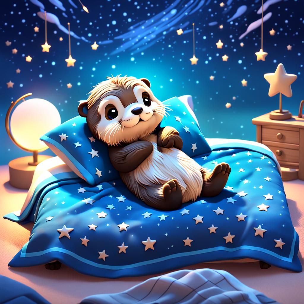 Dreaming Sea Otter in Starry Night Sky