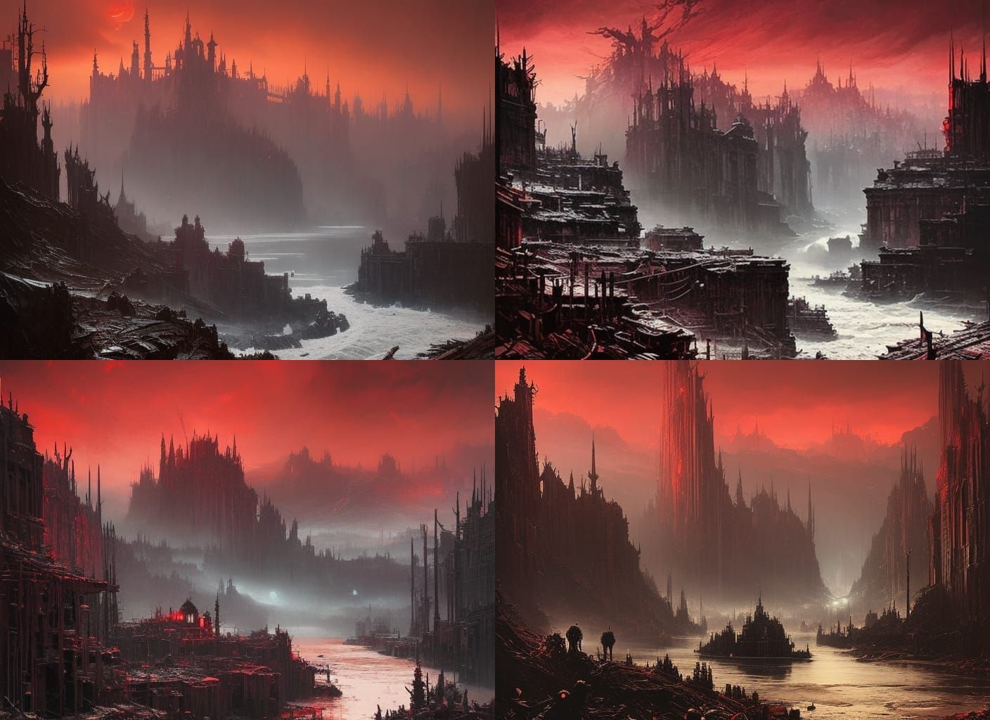 Apocalyptic Red Rivers: A Gritty Watercolor Masterpiece