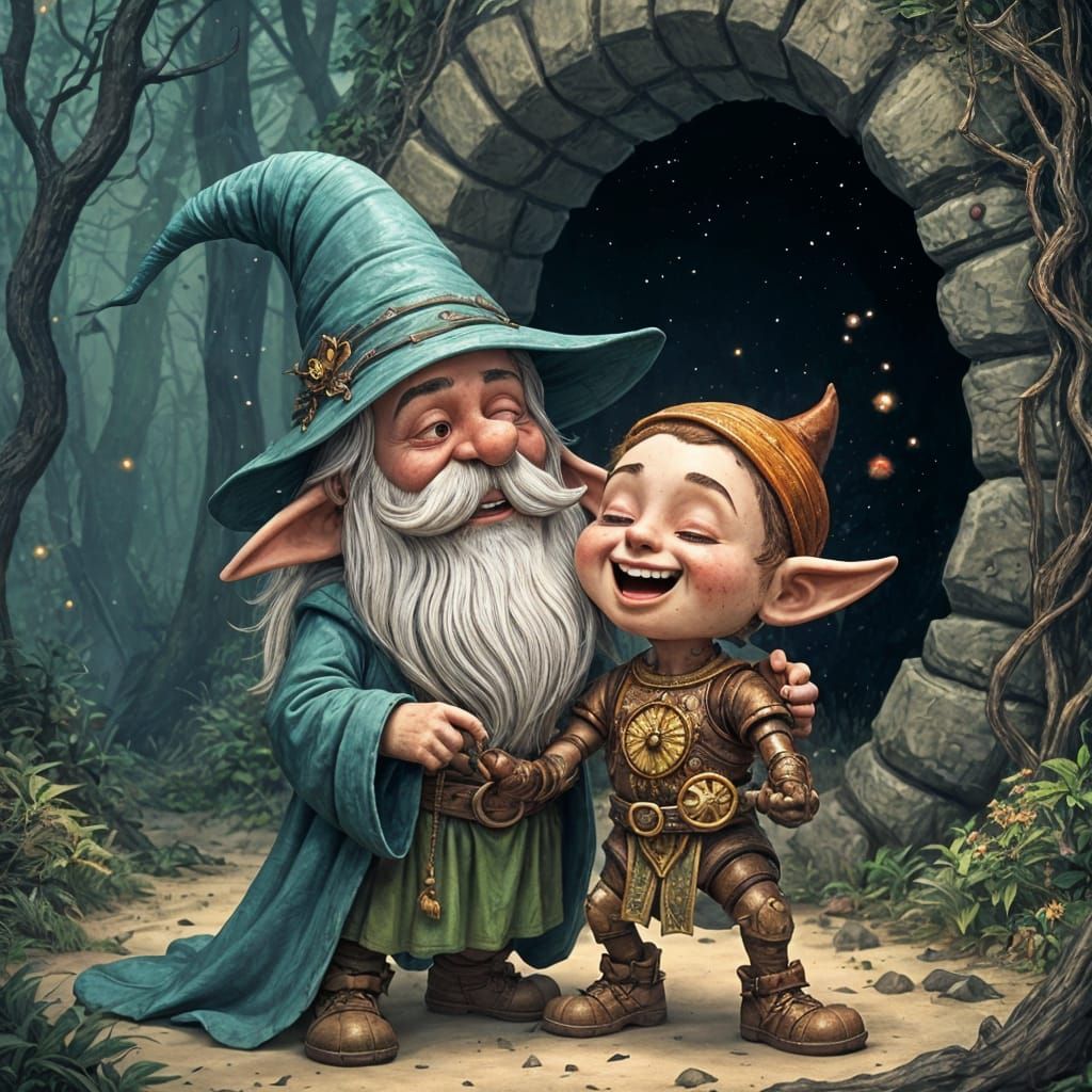 Wizard and Gnome Portrait in Magical Forest