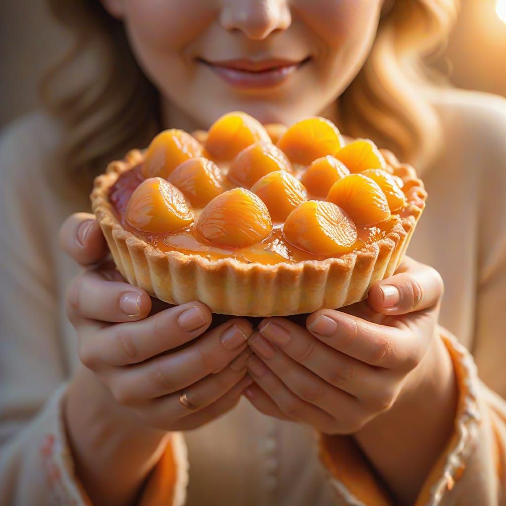 Close-up Portrait of Person Holding Apricot Tart