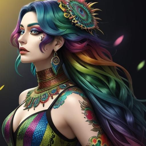 Rainbow Dragon Woman: Abstract Art Portrait