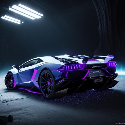 Purple Lamborghini Speeds Through Crystalline Cave