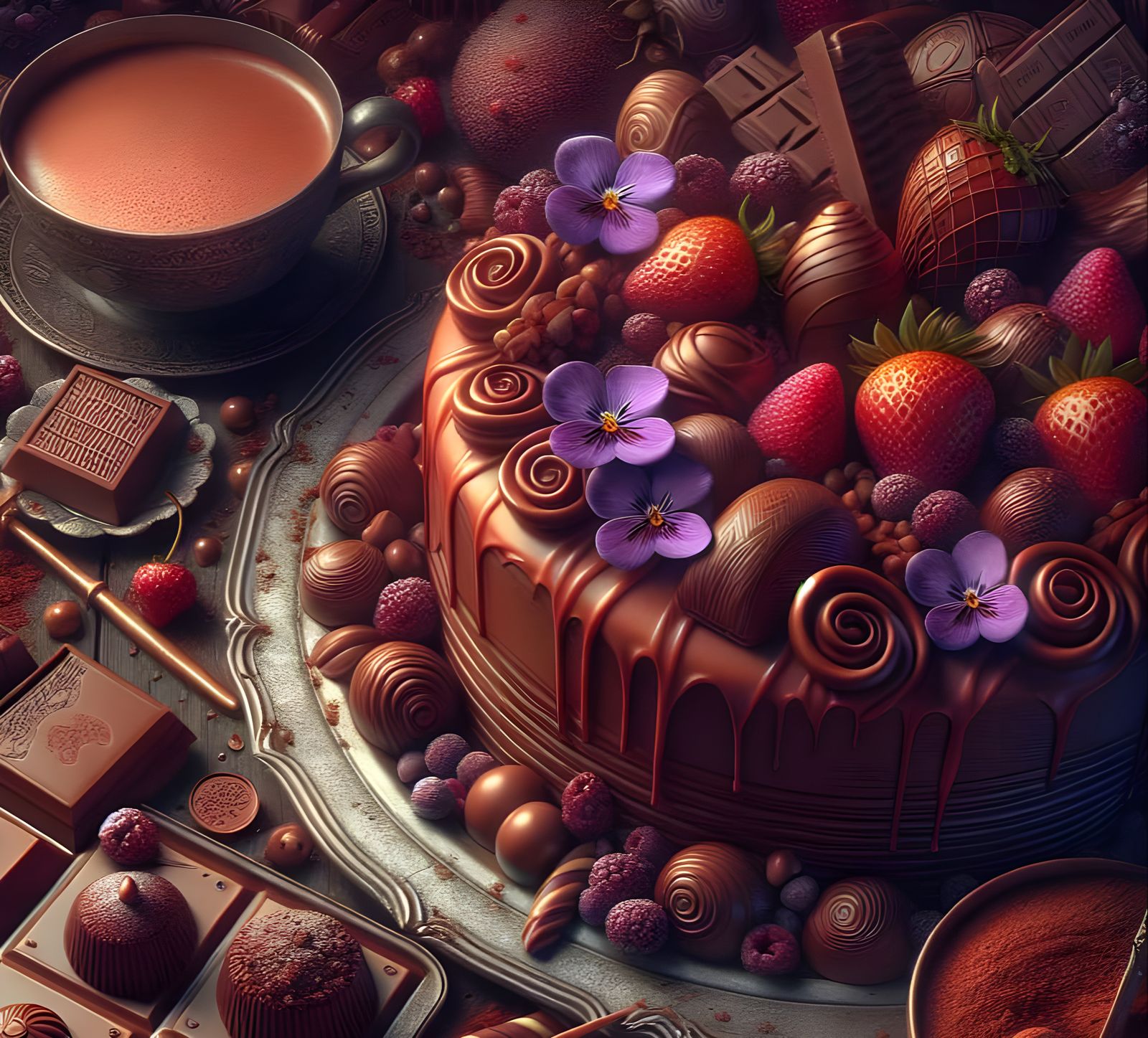 Lavish Chocolate Extravaganza in a Cyberpunk Aesthetic
